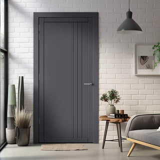 Image: Bella Panel Solid Wood Internal Door UK Made  DD0103P - Stormy Grey Premium Primed - Urban Lite® Bespoke Sizes