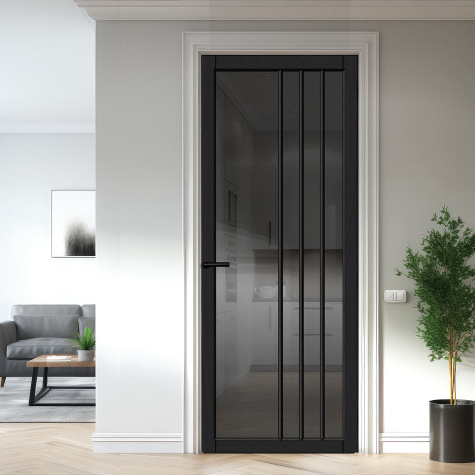 Bella Solid Wood Internal Door UK Made DD0103T Tinted Glass - 7 Colour Options Premium Primed - Urban Lite® Bespoke Sizes