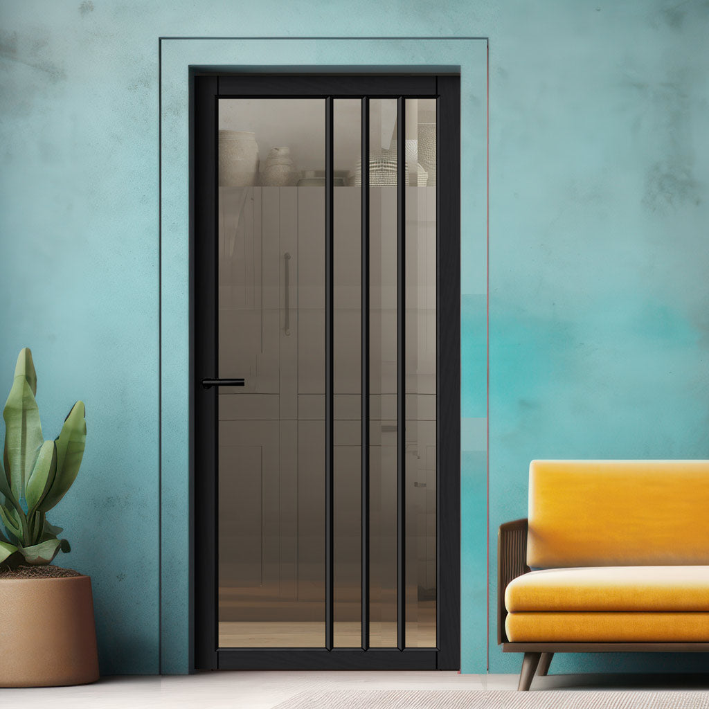 Tula Solid Wood Internal Door UK Made  DD0104C Clear Glass - Shadow Black Premium Primed - Urban Lite® Bespoke Sizes