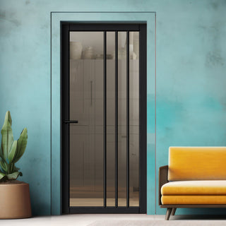 Image: Tula Solid Wood Internal Door UK Made  DD0104C Clear Glass - Shadow Black Premium Primed - Urban Lite® Bespoke Sizes