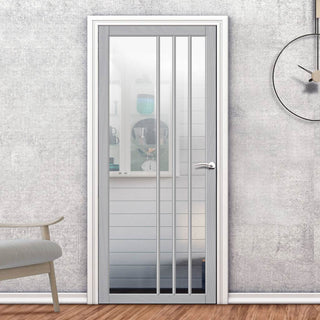 Image: Tula Solid Wood Internal Door UK Made  DD0104C Clear Glass - Mist Grey Premium Primed - Urban Lite® Bespoke Sizes