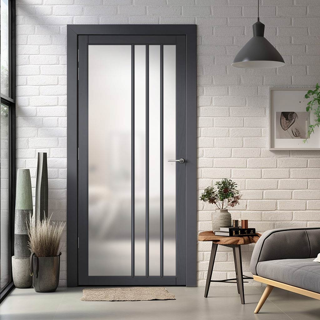 Tula Solid Wood Internal Door UK Made  DD0104F Frosted Glass - Stormy Grey Premium Primed - Urban Lite® Bespoke Sizes
