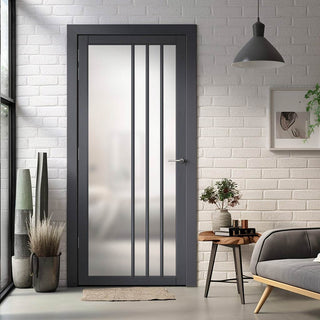 Image: Tula Solid Wood Internal Door UK Made  DD0104F Frosted Glass - Stormy Grey Premium Primed - Urban Lite® Bespoke Sizes