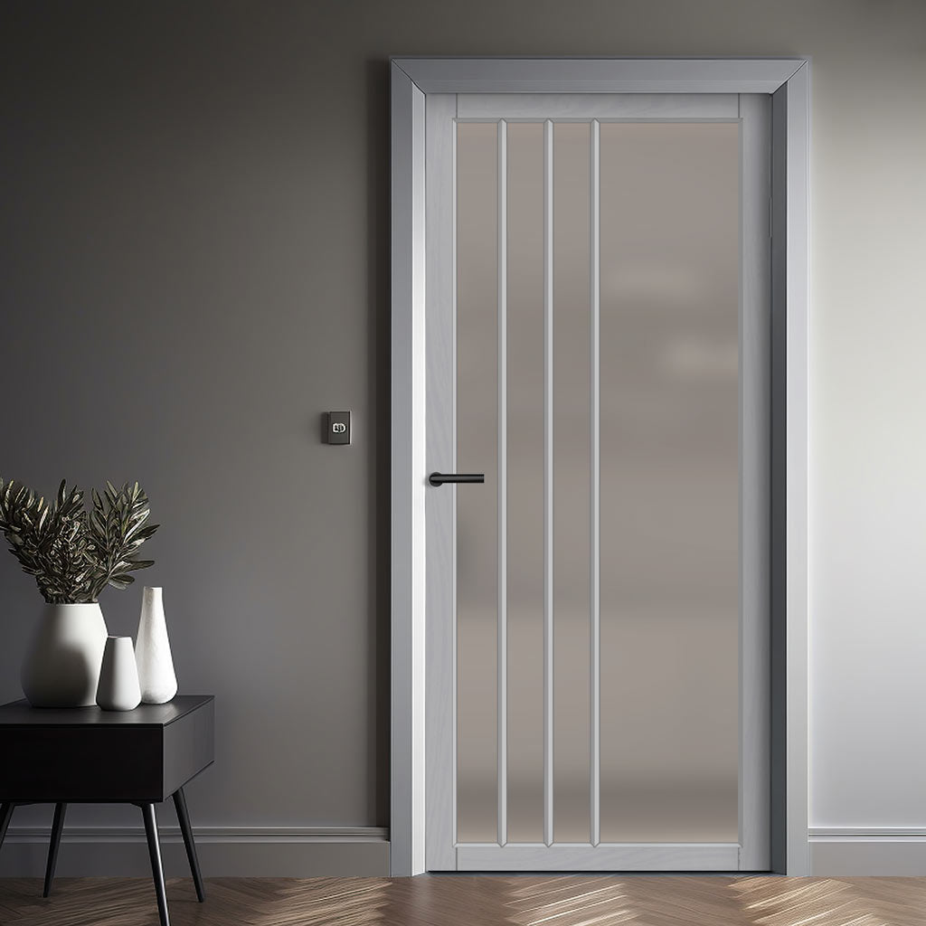 Tula Solid Wood Internal Door UK Made  DD0104F Frosted Glass - Mist Grey Premium Primed - Urban Lite® Bespoke Sizes