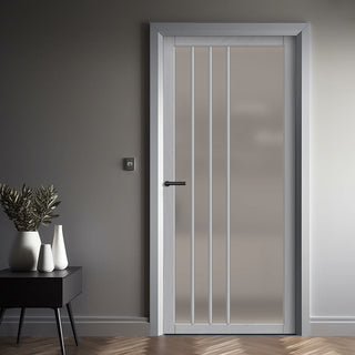 Image: Tula Solid Wood Internal Door UK Made  DD0104F Frosted Glass - Mist Grey Premium Primed - Urban Lite® Bespoke Sizes
