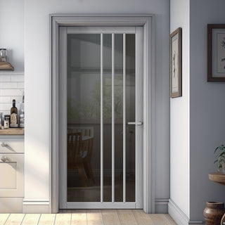Image: Tula Solid Wood Internal Door UK Made  DD0104T Tinted Glass - Mist Grey Premium Primed - Urban Lite® Bespoke Sizes