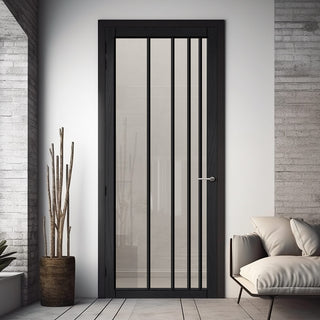Image: Simona Solid Wood Internal Door UK Made  DD0105C Clear Glass - Shadow Black Premium Primed - Urban Lite® Bespoke Sizes
