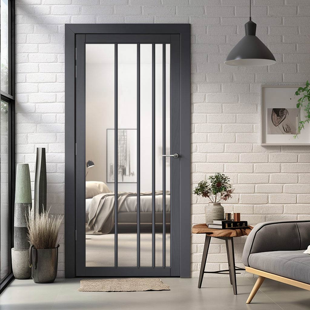 Simona Solid Wood Internal Door UK Made  DD0105C Clear Glass - Stormy Grey Premium Primed - Urban Lite® Bespoke Sizes