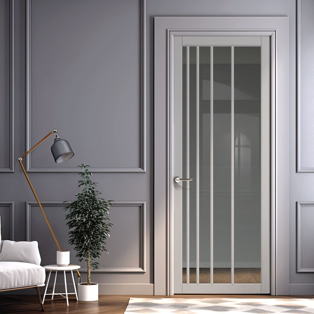 Simona Solid Wood Internal Door UK Made  DD0105C Clear Glass - Mist Grey Premium Primed - Urban Lite® Bespoke Sizes