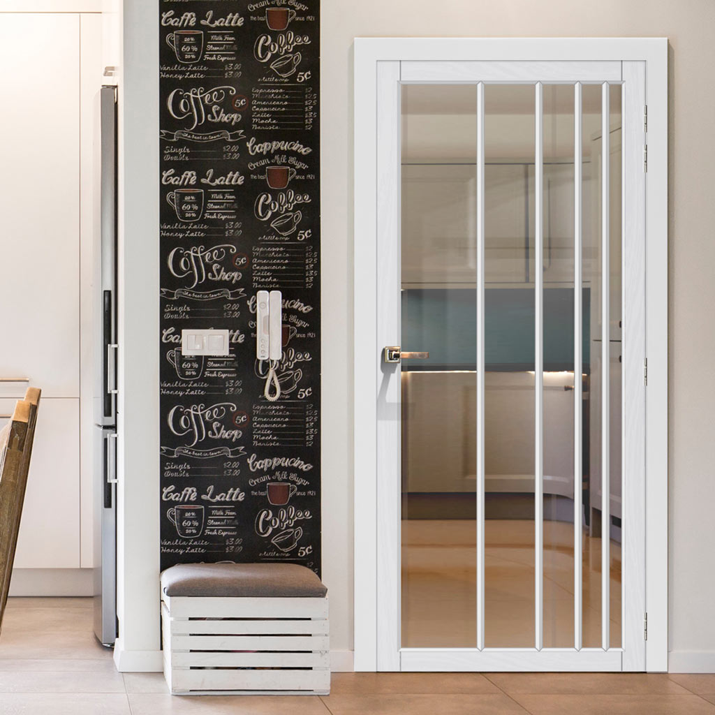 Simona Solid Wood Internal Door UK Made  DD0105C Clear Glass - Cloud White Premium Primed - Urban Lite® Bespoke Sizes