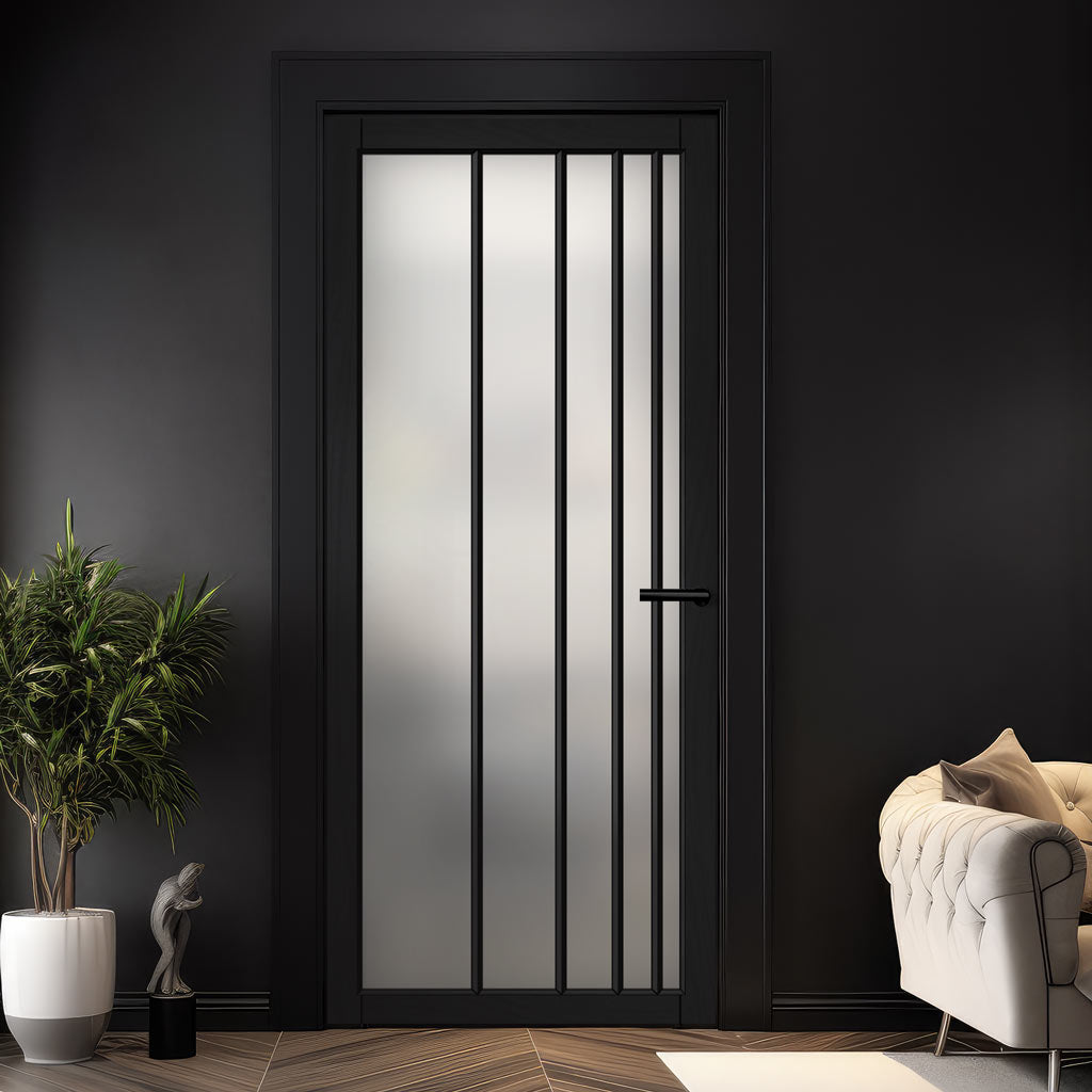 Simona Solid Wood Internal Door UK Made  DD0105F Frosted Glass - Shadow Black Premium Primed - Urban Lite® Bespoke Sizes