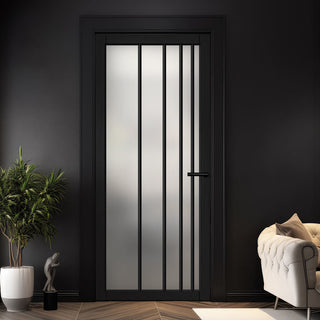 Image: Simona Solid Wood Internal Door UK Made  DD0105F Frosted Glass - Shadow Black Premium Primed - Urban Lite® Bespoke Sizes