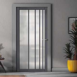 Image: Simona Solid Wood Internal Door UK Made  DD0105F Frosted Glass - Stormy Grey Premium Primed - Urban Lite® Bespoke Sizes