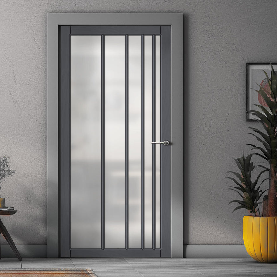 Simona Solid Wood Internal Door UK Made DD0105F Frosted Glass - 7 Colour Options Premium Primed - Urban Lite® Bespoke Sizes