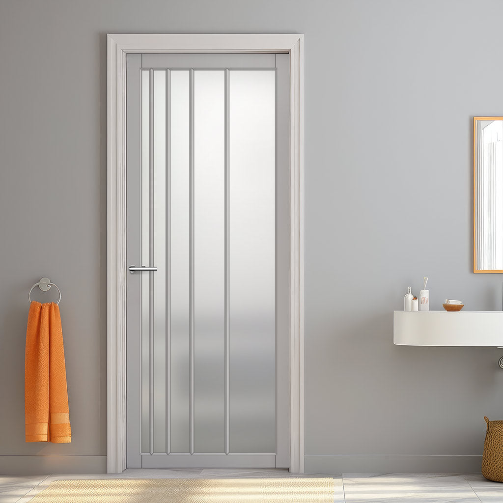 Simona Solid Wood Internal Door UK Made  DD0105F Frosted Glass - Mist Grey Premium Primed - Urban Lite® Bespoke Sizes