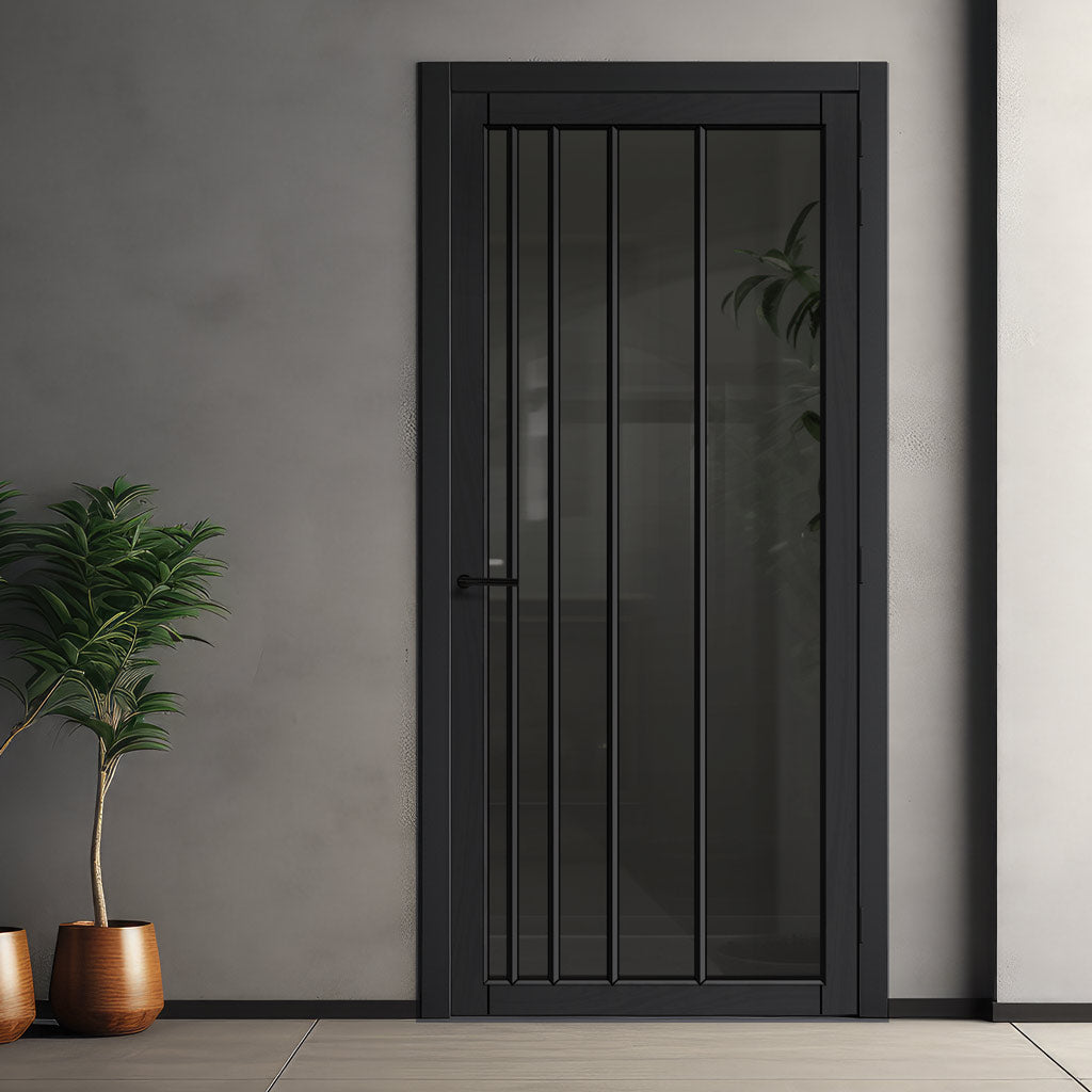 Simona Solid Wood Internal Door UK Made  DD0105T Tinted Glass - Shadow Black Premium Primed - Urban Lite® Bespoke Sizes