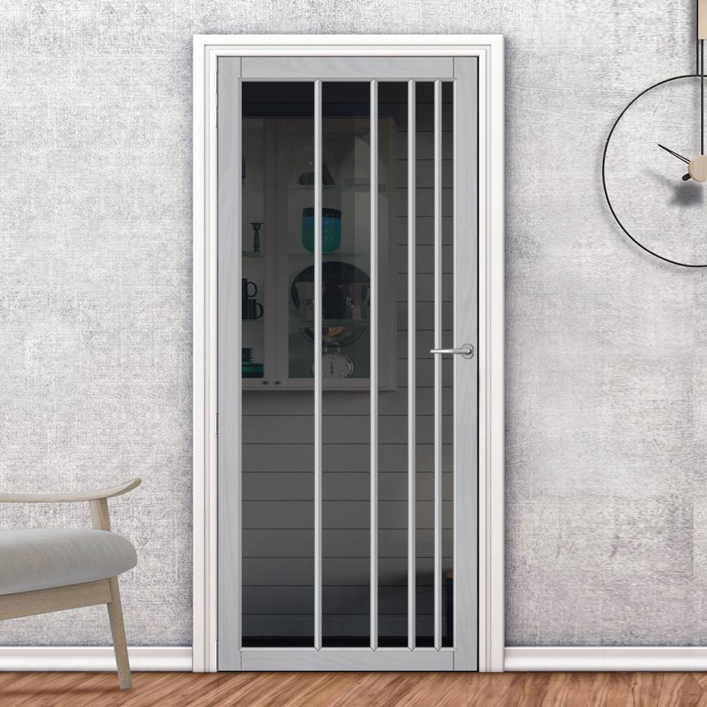 Simona Solid Wood Internal Door UK Made  DD0105T Tinted Glass - Mist Grey Premium Primed - Urban Lite® Bespoke Sizes