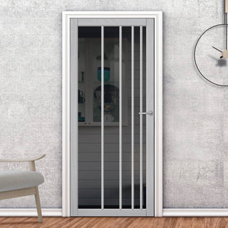 Image: Simona Solid Wood Internal Door UK Made  DD0105T Tinted Glass - Mist Grey Premium Primed - Urban Lite® Bespoke Sizes