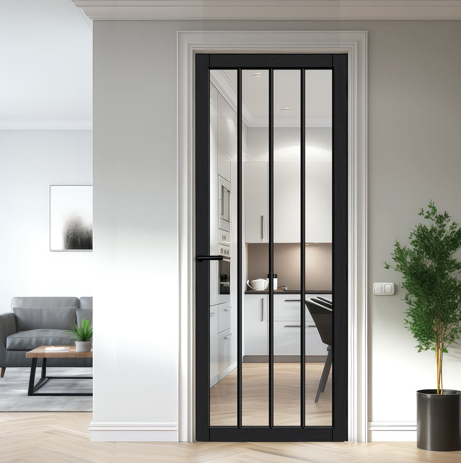 Adiba Solid Wood Internal Door UK Made DD0106C Clear Glass - 7 Colour Options Premium Primed - Urban Lite® Bespoke Sizes