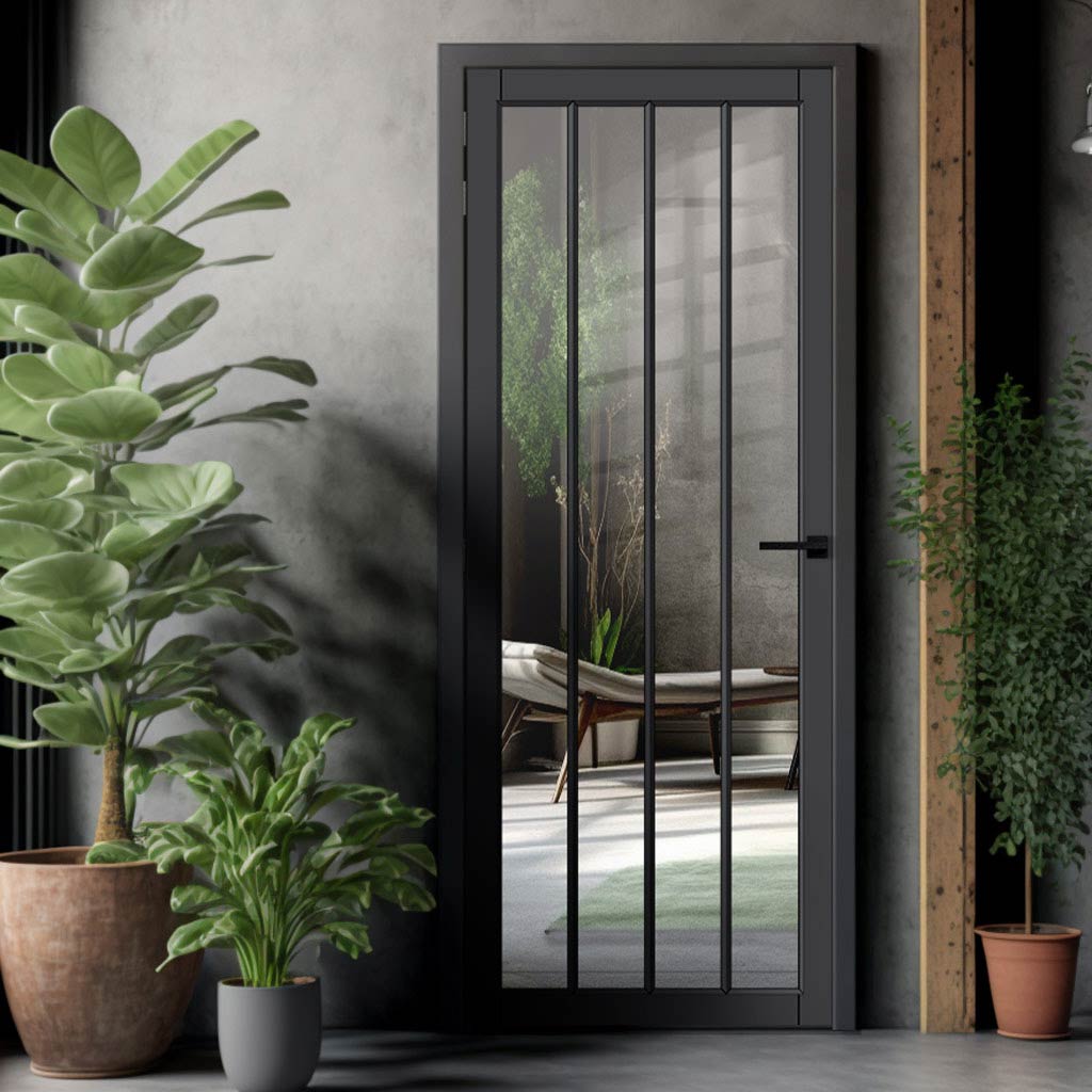Adiba Solid Wood Internal Door UK Made  DD0106C Clear Glass - Stormy Grey Premium Primed - Urban Lite® Bespoke Sizes