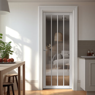 Image: Adiba Solid Wood Internal Door UK Made  DD0106C Clear Glass - Cloud White Premium Primed - Urban Lite® Bespoke Sizes