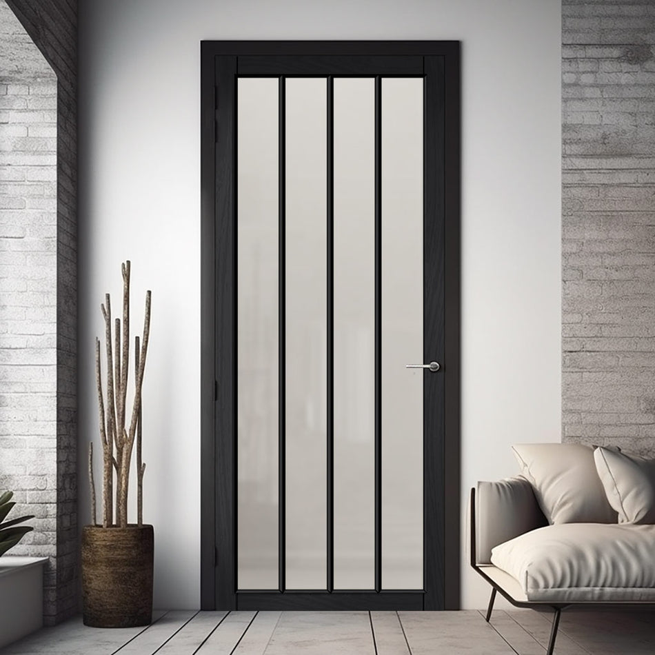 Adiba Solid Wood Internal Door UK Made DD0106F Frosted Glass - 7 Colour Options Premium Primed - Urban Lite® Bespoke Sizes