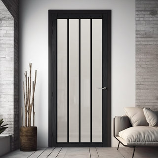 Image: Adiba Solid Wood Internal Door UK Made  DD0106F Frosted Glass - Shadow Black Premium Primed - Urban Lite® Bespoke Sizes