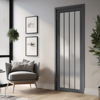 Image: Adiba Solid Wood Internal Door UK Made  DD0106F Frosted Glass - Stormy Grey Premium Primed - Urban Lite® Bespoke Sizes