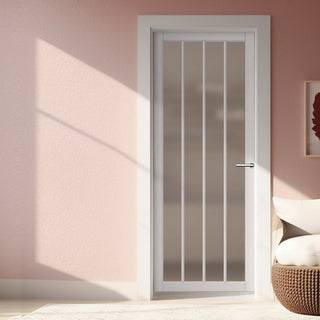 Image: Adiba Solid Wood Internal Door UK Made  DD0106F Frosted Glass - Cloud White Premium Primed - Urban Lite® Bespoke Sizes