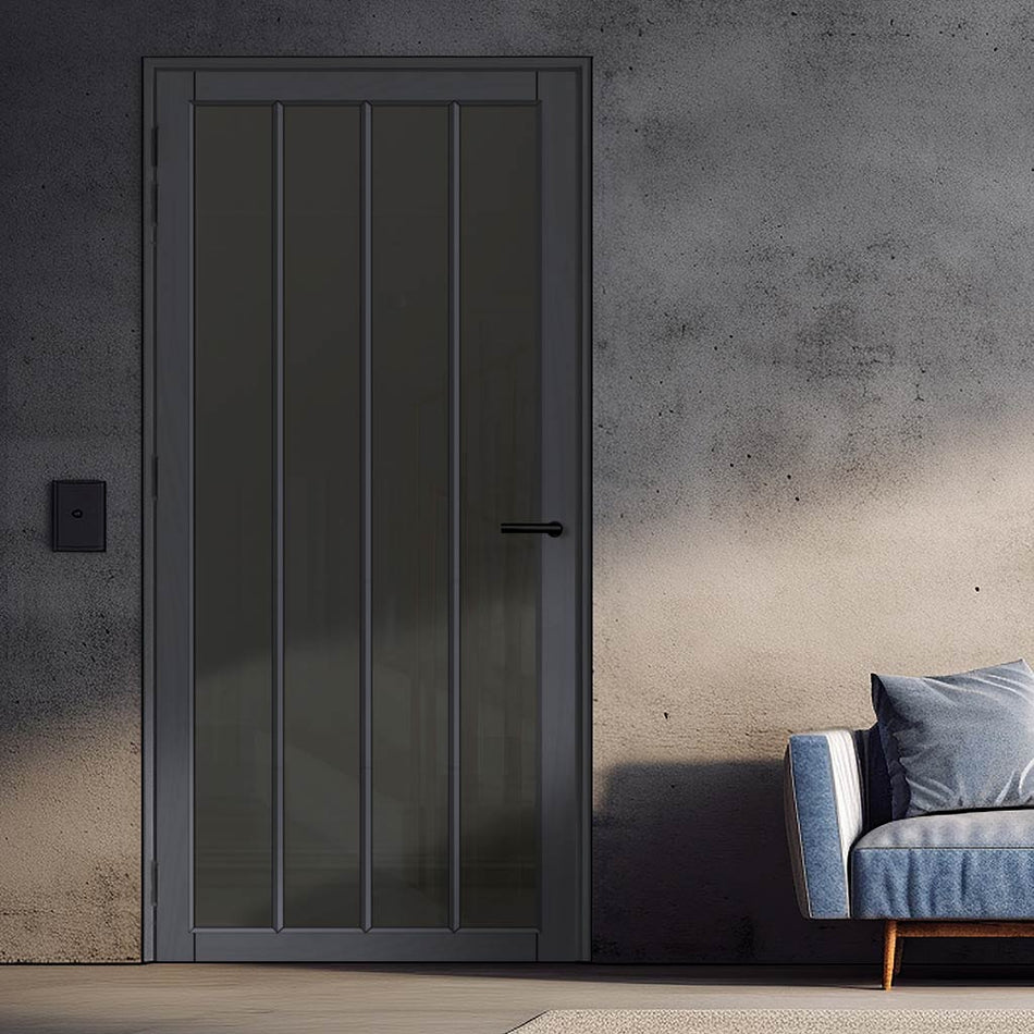 Adiba Solid Wood Internal Door UK Made DD0106T Tinted Glass - 7 Colour Options Premium Primed - Urban Lite® Bespoke Sizes