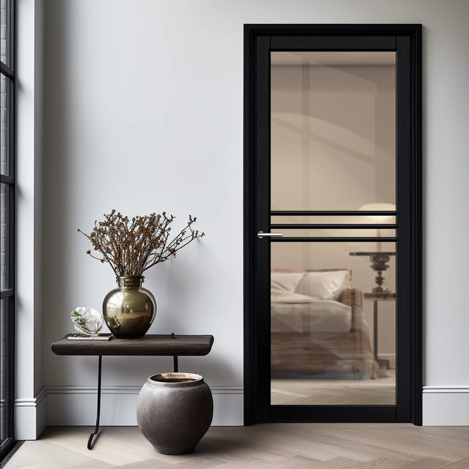 Adina Solid Wood Internal Door UK Made DD0107C Clear Glass - 7 Colour Options Premium Primed - Urban Lite® Bespoke Sizes