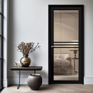 Image: Adina Solid Wood Internal Door UK Made  DD0107C Clear Glass - Shadow Black Premium Primed - Urban Lite® Bespoke Sizes