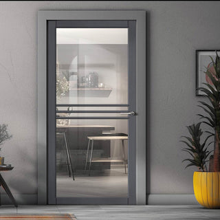Image: Adina Solid Wood Internal Door UK Made  DD0107C Clear Glass - Stormy Grey Premium Primed - Urban Lite® Bespoke Sizes