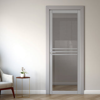 Image: Adina Solid Wood Internal Door UK Made  DD0107C Clear Glass - Mist Grey Premium Primed - Urban Lite® Bespoke Sizes