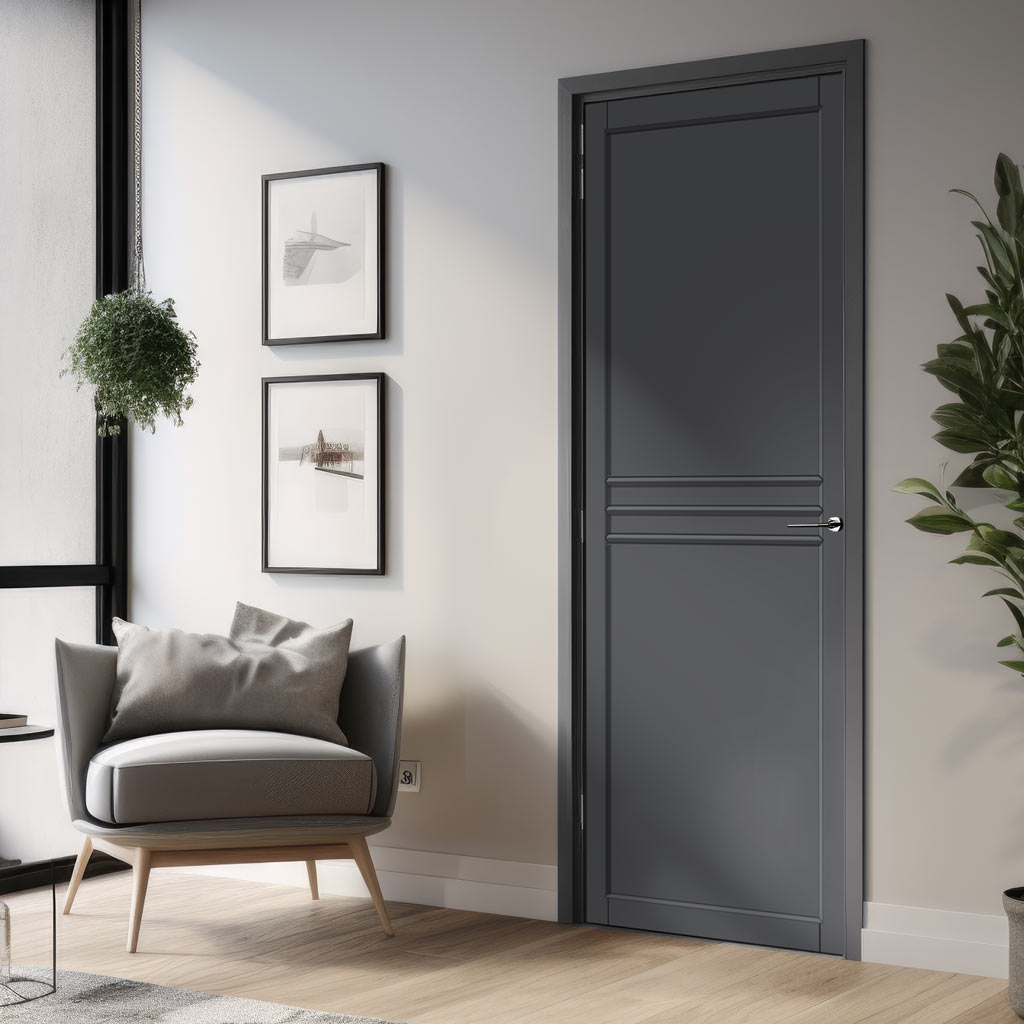 Adina Panel Solid Wood Internal Door UK Made  DD0107P - Stormy Grey Premium Primed - Urban Lite® Bespoke Sizes