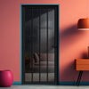 Adiba Solid Wood Internal Door UK Made  DD0106T Tinted Glass - Shadow Black Premium Primed - Urban Lite® Bespoke Sizes