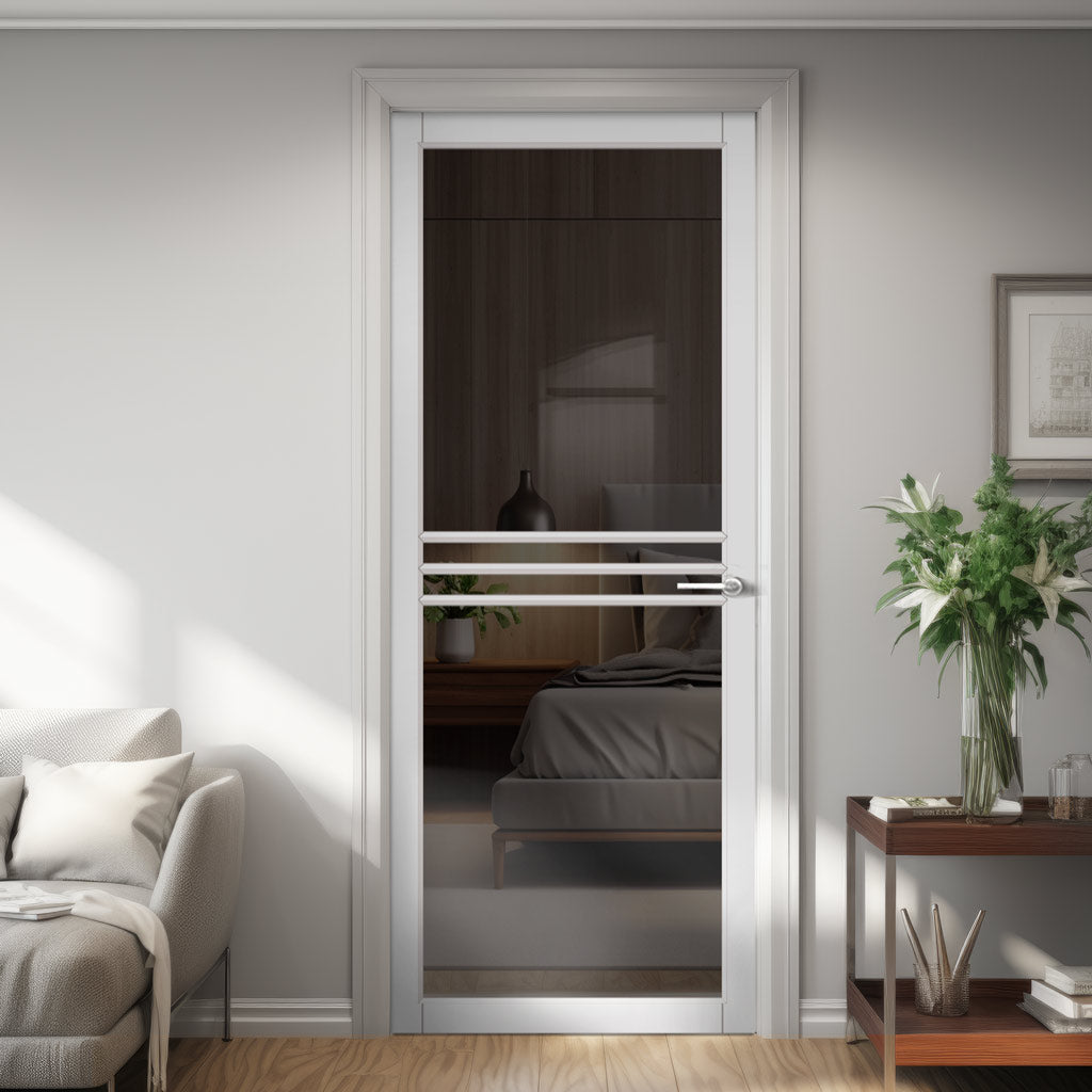Adina Solid Wood Internal Door UK Made  DD0107T Tinted Glass - Cloud White Premium Primed - Urban Lite® Bespoke Sizes