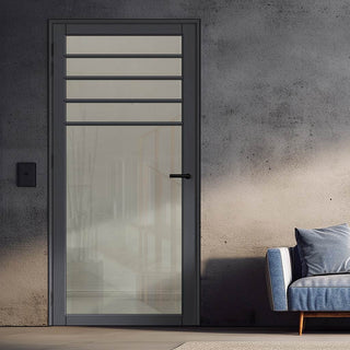 Image: Drake Solid Wood Internal Door UK Made  DD0108C Clear Glass - Stormy Grey Premium Primed - Urban Lite® Bespoke Sizes