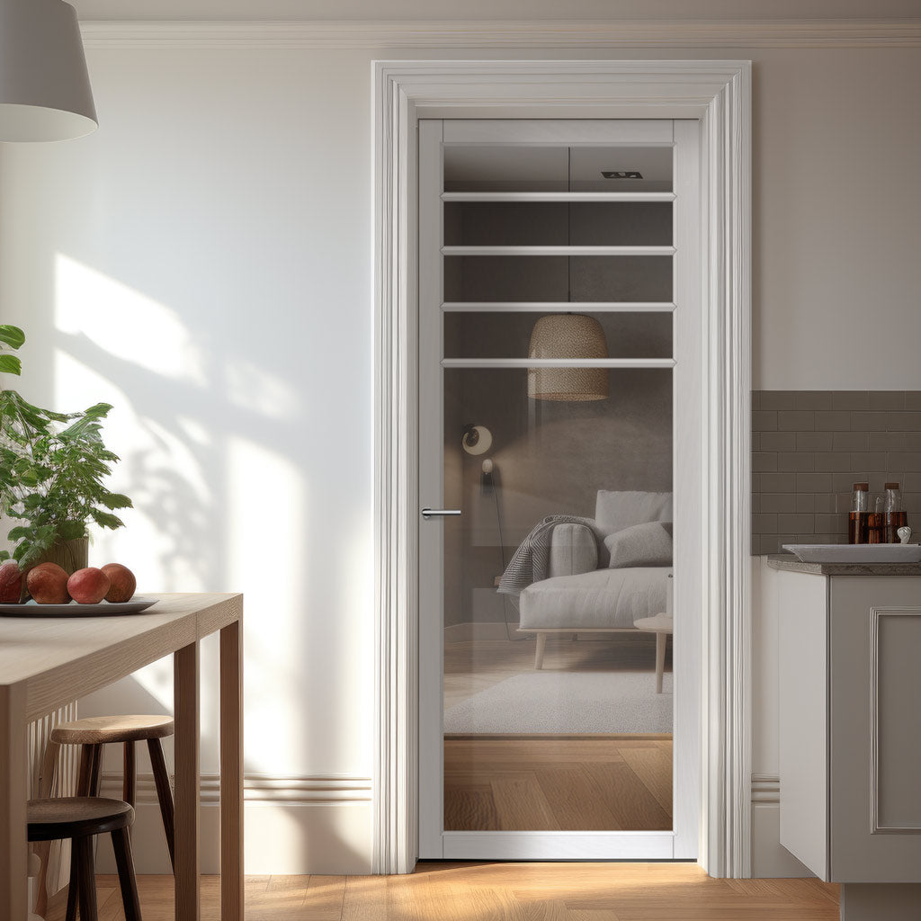 Drake Solid Wood Internal Door UK Made  DD0108C Clear Glass - Cloud White Premium Primed - Urban Lite® Bespoke Sizes