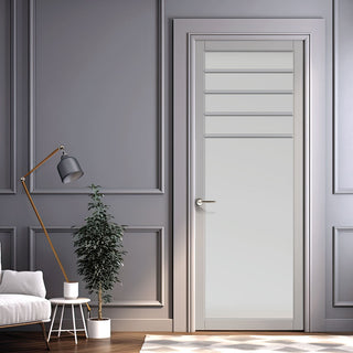 Image: Drake Solid Wood Internal Door UK Made  DD0108F Frosted Glass - Mist Grey Premium Primed - Urban Lite® Bespoke Sizes