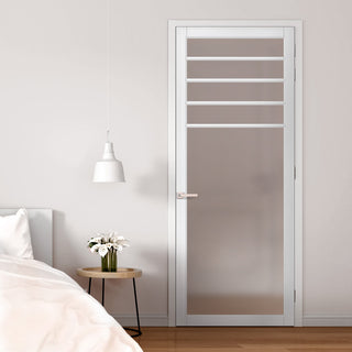 Image: Drake Solid Wood Internal Door UK Made  DD0108F Frosted Glass - Cloud White Premium Primed - Urban Lite® Bespoke Sizes