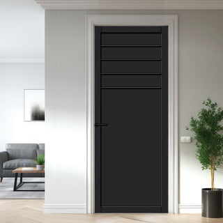 Image: Drake Panel Solid Wood Internal Door UK Made  DD0108P - Shadow Black Premium Primed - Urban Lite® Bespoke Sizes