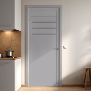 Image: Drake Panel Solid Wood Internal Door UK Made  DD0108P - Mist Grey Premium Primed - Urban Lite® Bespoke Sizes