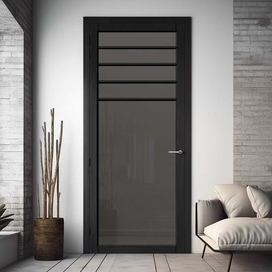 Drake Solid Wood Internal Door UK Made DD0108T Tinted Glass - 7 Colour Options Premium Primed - Urban Lite® Bespoke Sizes