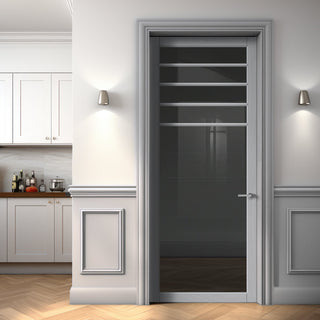 Image: Drake Solid Wood Internal Door UK Made  DD0108T Tinted Glass - Mist Grey Premium Primed - Urban Lite® Bespoke Sizes
