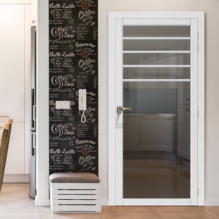 Image: Drake Solid Wood Internal Door UK Made  DD0108T Tinted Glass - Cloud White Premium Primed - Urban Lite® Bespoke Sizes