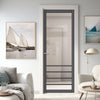 Hirahna Solid Wood Internal Door UK Made  DD0109C Clear Glass - Stormy Grey Premium Primed - Urban Lite® Bespoke Sizes