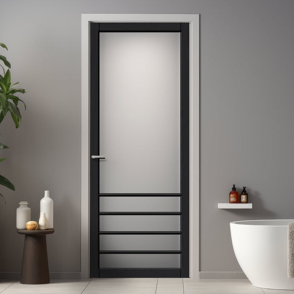 Hirahna Solid Wood Internal Door UK Made DD0109F Frosted Glass - 7 Colour Options Premium Primed - Urban Lite® Bespoke Sizes