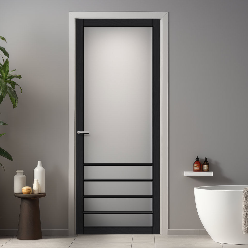 Hirahna Solid Wood Internal Door UK Made  DD0109F Frosted Glass - Shadow Black Premium Primed - Urban Lite® Bespoke Sizes