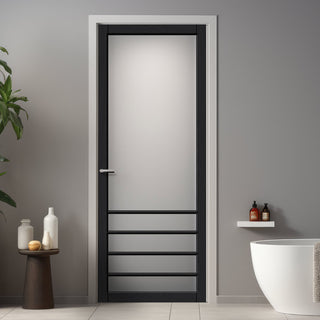 Image: Hirahna Solid Wood Internal Door UK Made  DD0109F Frosted Glass - Shadow Black Premium Primed - Urban Lite® Bespoke Sizes